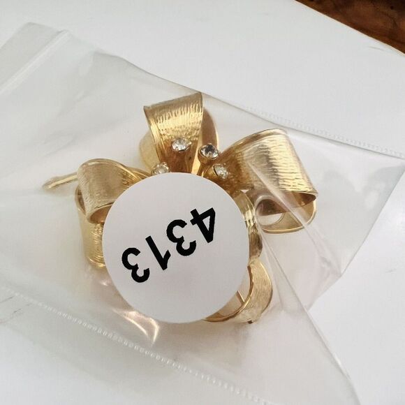 Vintage 3d Brooch Large Ribbon Bow Textured Gold Tone 4313 - Picture 9 of 9